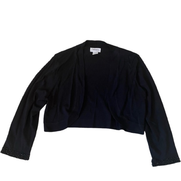 Carmen Marc Valvo Beaded Sleeve Bolero Sweater - Picture 1 of 5